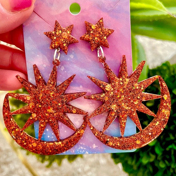 Starburst Sparkle Dangle Earrings - Picture 12 of 13